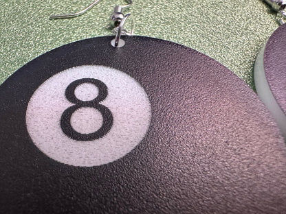 Eight Ball Earrings: Laser Cut Acrylic 8 Balls, Eight Ball Pool Balls, Billiard, Pool Rack, Sports, Hobby, Pub, Best Gifts for Her/Him/Them