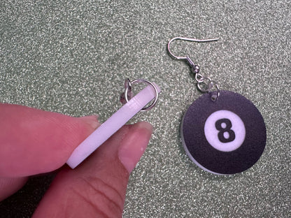 Eight Ball Earrings: Laser Cut Acrylic 8 Balls, Eight Ball Pool Balls, Billiard, Pool Rack, Sports, Hobby, Pub, Best Gifts for Her/Him/Them
