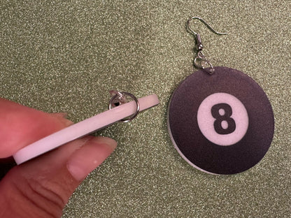 Eight Ball Earrings: Laser Cut Acrylic 8 Balls, Eight Ball Pool Balls, Billiard, Pool Rack, Sports, Hobby, Pub, Best Gifts for Her/Him/Them