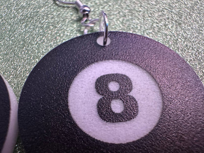 Eight Ball Earrings: Laser Cut Acrylic 8 Balls, Eight Ball Pool Balls, Billiard, Pool Rack, Sports, Hobby, Pub, Best Gifts for Her/Him/Them