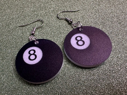 Eight Ball Earrings: Laser Cut Acrylic 8 Balls, Eight Ball Pool Balls, Billiard, Pool Rack, Sports, Hobby, Pub, Best Gifts for Her/Him/Them