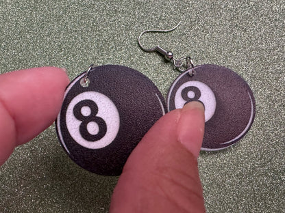 Eight Ball Earrings: Laser Cut Acrylic 8 Balls, Eight Ball Pool Balls, Billiard, Pool Rack, Sports, Hobby, Pub, Best Gifts for Her/Him/Them