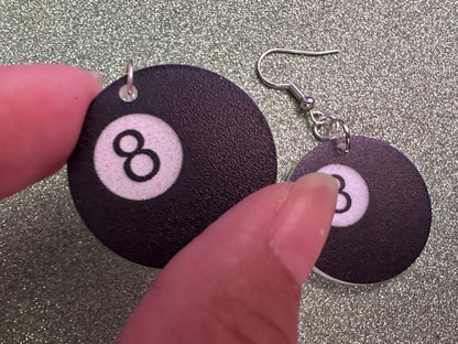 Eight Ball Earrings: Laser Cut Acrylic 8 Balls, Eight Ball Pool Balls, Billiard, Pool Rack, Sports, Hobby, Pub, Best Gifts for Her/Him/Them