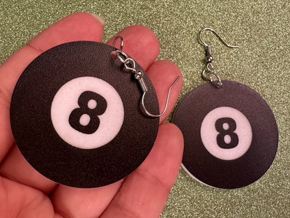Eight Ball Earrings: Laser Cut Acrylic 8 Balls, Eight Ball Pool Balls, Billiard, Pool Rack, Sports, Hobby, Pub, Best Gifts for Her/Him/Them