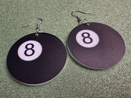 Eight Ball Earrings: Laser Cut Acrylic 8 Balls, Eight Ball Pool Balls, Billiard, Pool Rack, Sports, Hobby, Pub, Best Gifts for Her/Him/Them