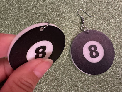 Eight Ball Earrings: Laser Cut Acrylic 8 Balls, Eight Ball Pool Balls, Billiard, Pool Rack, Sports, Hobby, Pub, Best Gifts for Her/Him/Them