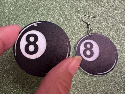Eight Ball Earrings: Laser Cut Acrylic 8 Balls, Eight Ball Pool Balls, Billiard, Pool Rack, Sports, Hobby, Pub, Best Gifts for Her/Him/Them