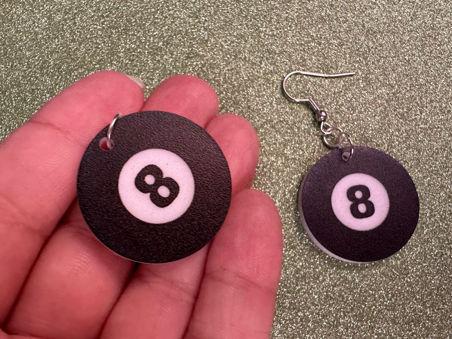 Eight Ball Earrings: Laser Cut Acrylic 8 Balls, Eight Ball Pool Balls, Billiard, Pool Rack, Sports, Hobby, Pub, Best Gifts for Her/Him/Them