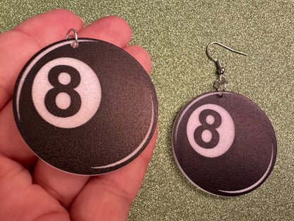 Eight Ball Earrings: Laser Cut Acrylic 8 Balls, Eight Ball Pool Balls, Billiard, Pool Rack, Sports, Hobby, Pub, Best Gifts for Her/Him/Them