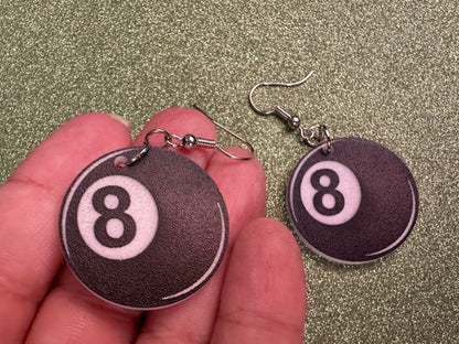 Eight Ball Earrings: Laser Cut Acrylic 8 Balls, Eight Ball Pool Balls, Billiard, Pool Rack, Sports, Hobby, Pub, Best Gifts for Her/Him/Them
