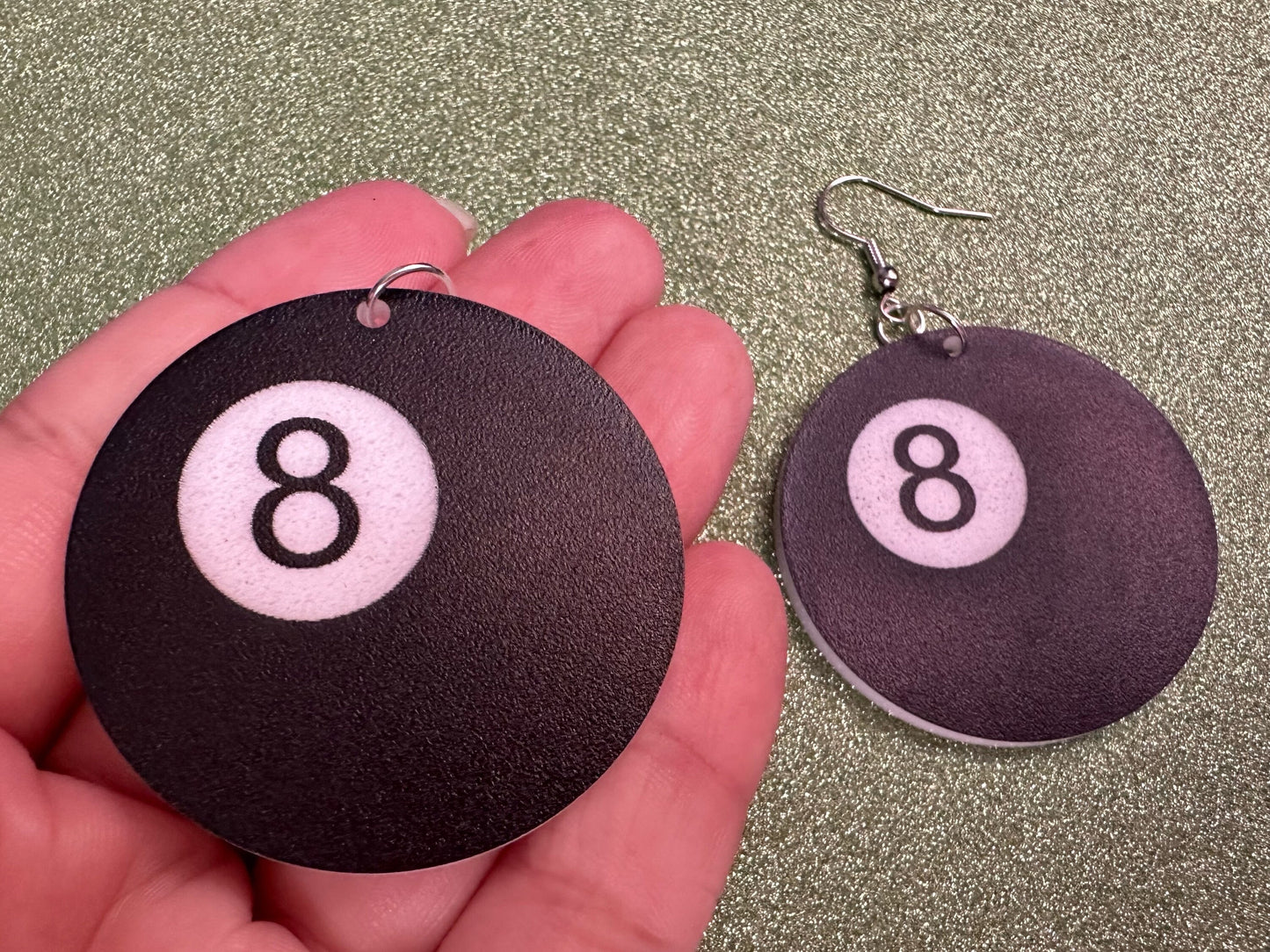 Eight Ball Earrings: Laser Cut Acrylic 8 Balls, Eight Ball Pool Balls, Billiard, Pool Rack, Sports, Hobby, Pub, Best Gifts for Her/Him/Them