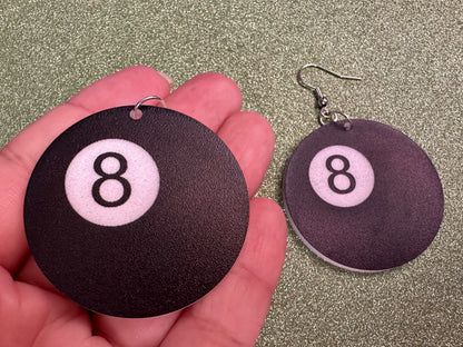 Eight Ball Earrings: Laser Cut Acrylic 8 Balls, Eight Ball Pool Balls, Billiard, Pool Rack, Sports, Hobby, Pub, Best Gifts for Her/Him/Them