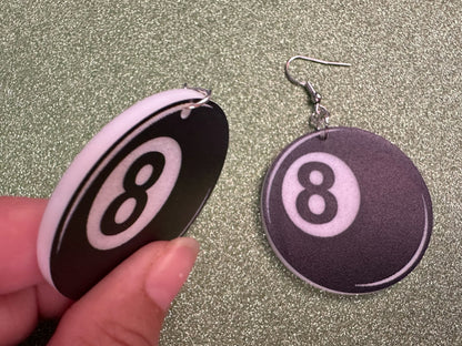 Eight Ball Earrings: Laser Cut Acrylic 8 Balls, Eight Ball Pool Balls, Billiard, Pool Rack, Sports, Hobby, Pub, Best Gifts for Her/Him/Them