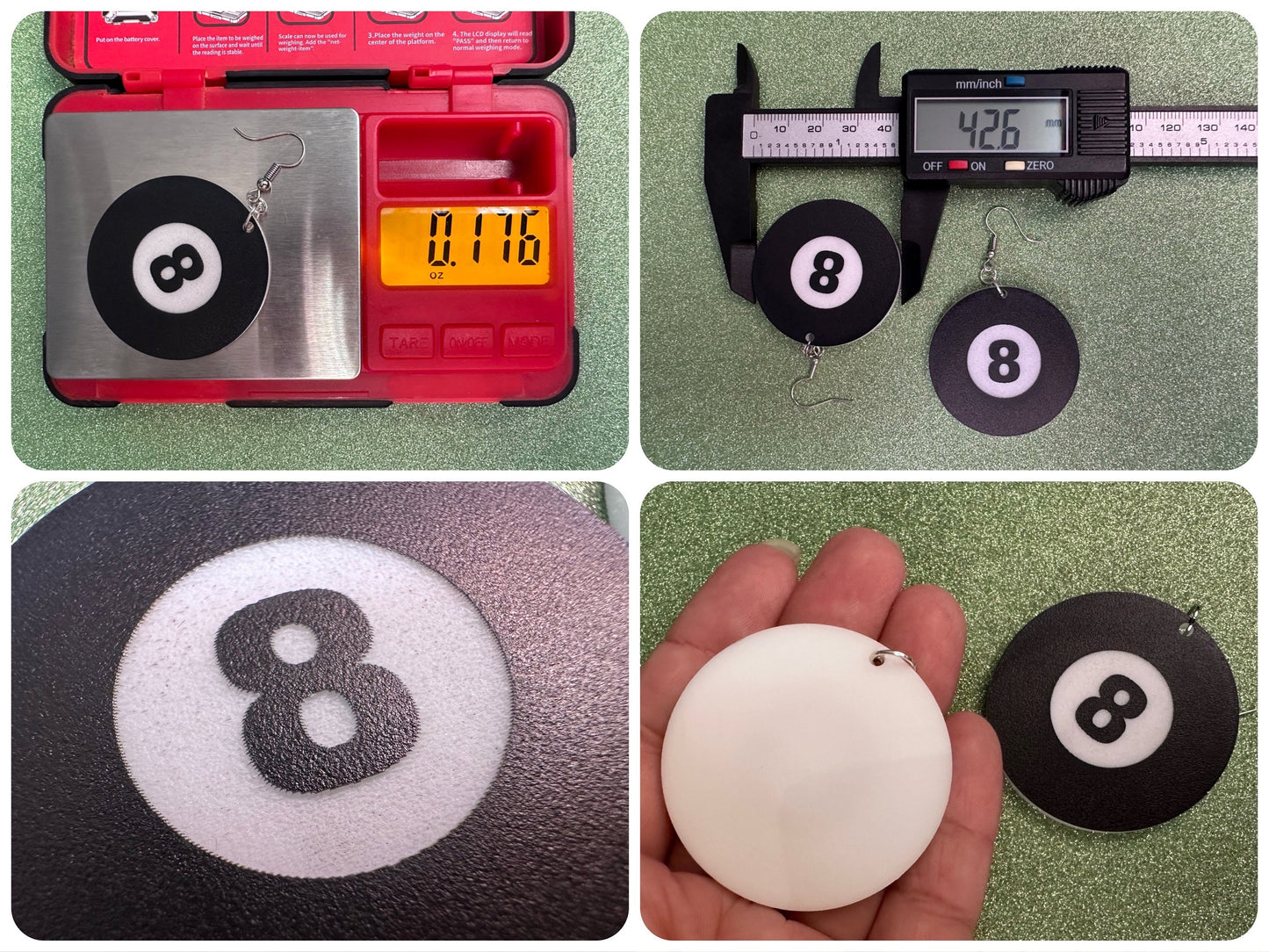 Eight Ball Earrings: Laser Cut Acrylic 8 Balls, Eight Ball Pool Balls, Billiard, Pool Rack, Sports, Hobby, Pub, Best Gifts for Her/Him/Them
