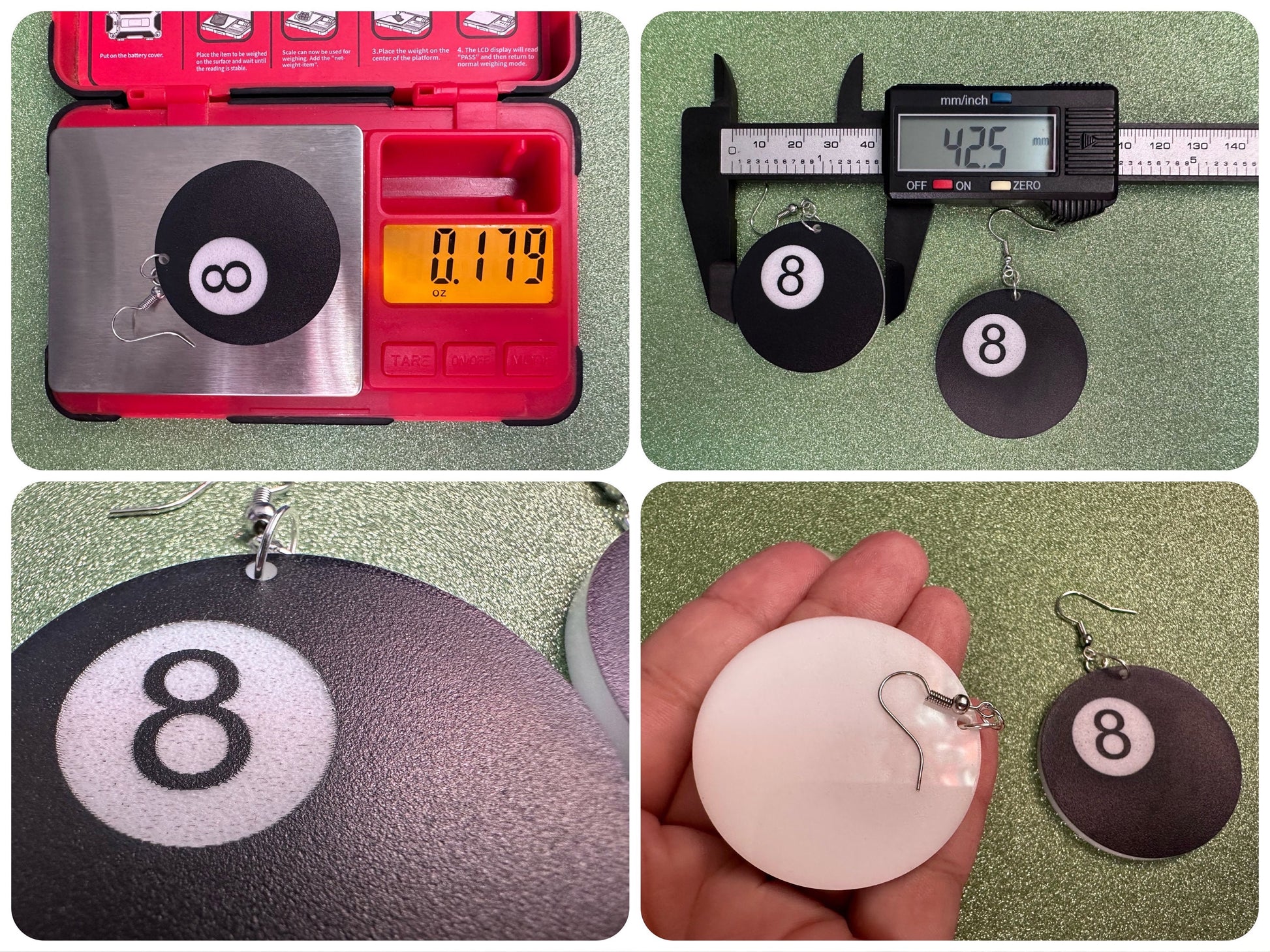 Eight Ball Earrings: Laser Cut Acrylic 8 Balls, Eight Ball Pool Balls, Billiard, Pool Rack, Sports, Hobby, Pub, Best Gifts for Her/Him/Them