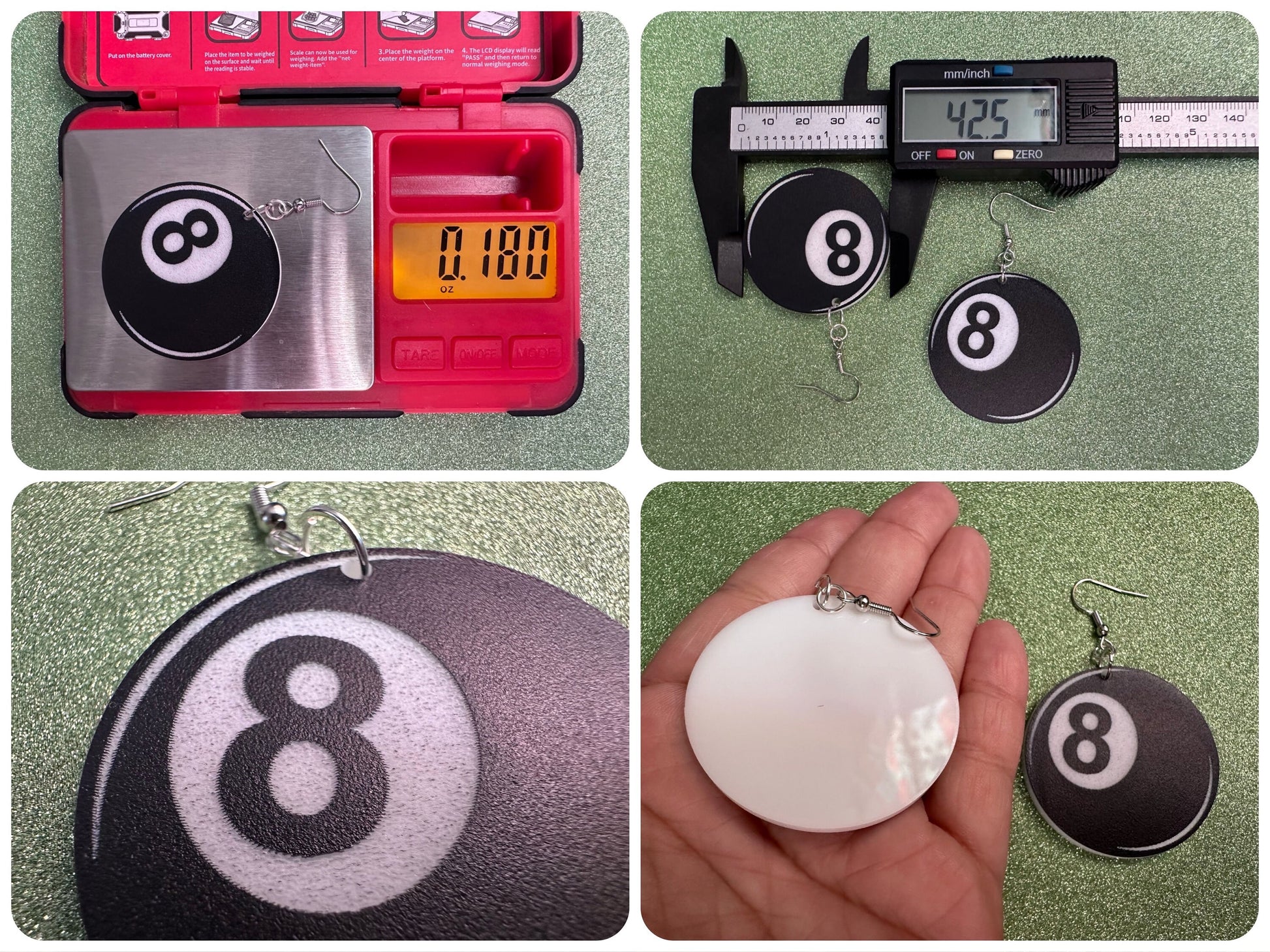 Eight Ball Earrings: Laser Cut Acrylic 8 Balls, Eight Ball Pool Balls, Billiard, Pool Rack, Sports, Hobby, Pub, Best Gifts for Her/Him/Them