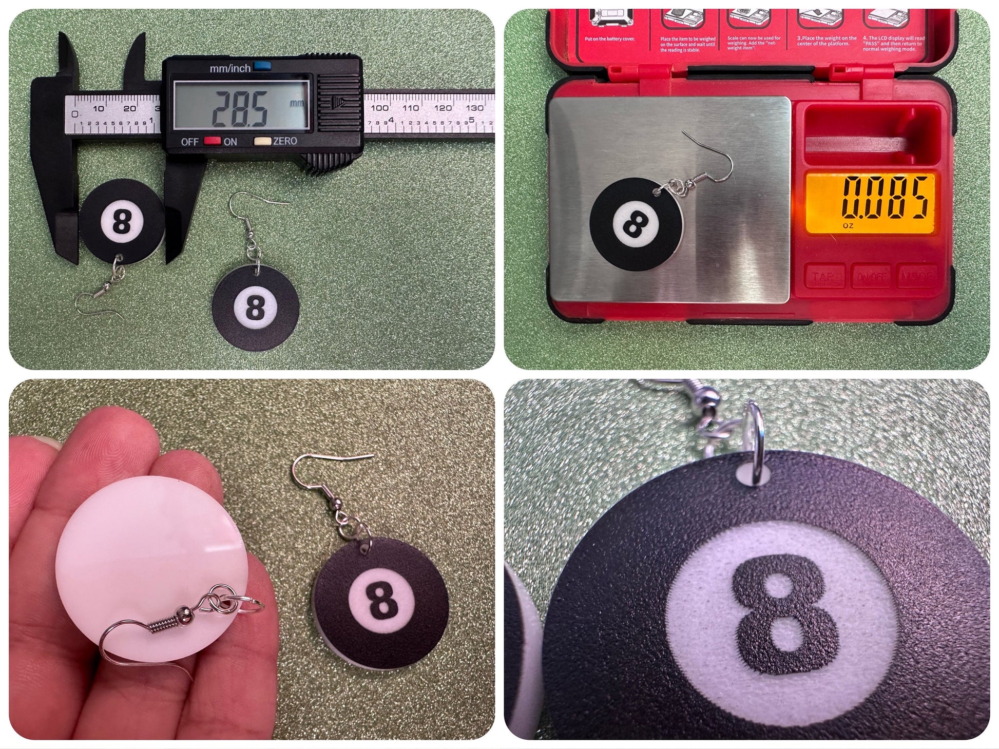 Eight Ball Earrings: Laser Cut Acrylic 8 Balls, Eight Ball Pool Balls, Billiard, Pool Rack, Sports, Hobby, Pub, Best Gifts for Her/Him/Them