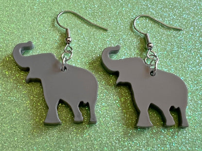 Elephant Earrings: Laser Cut Acrylic Elephants, Simple Elephant Outline, Elephant Silhouette, Zoo Animals, Best Gifts for Her/Him/Them