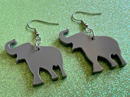 Elephant Earrings: Laser Cut Acrylic Elephants, Simple Elephant Outline, Elephant Silhouette, Zoo Animals, Best Gifts for Her/Him/Them