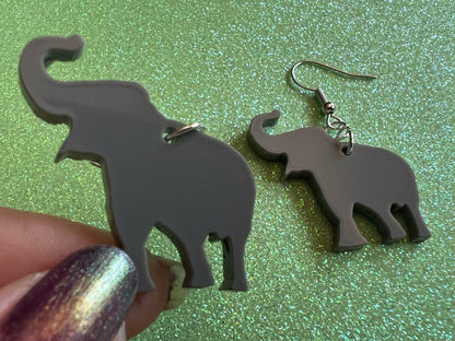 Elephant Earrings: Laser Cut Acrylic Elephants, Simple Elephant Outline, Elephant Silhouette, Zoo Animals, Best Gifts for Her/Him/Them