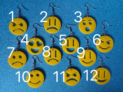 Emoji Earrings: Laser Cut Acrylic Emojis, Smiley Faces, Emoticons, Smiling, Angry, Love Expression, Novelty, Best Gifts for Her/Him/Them