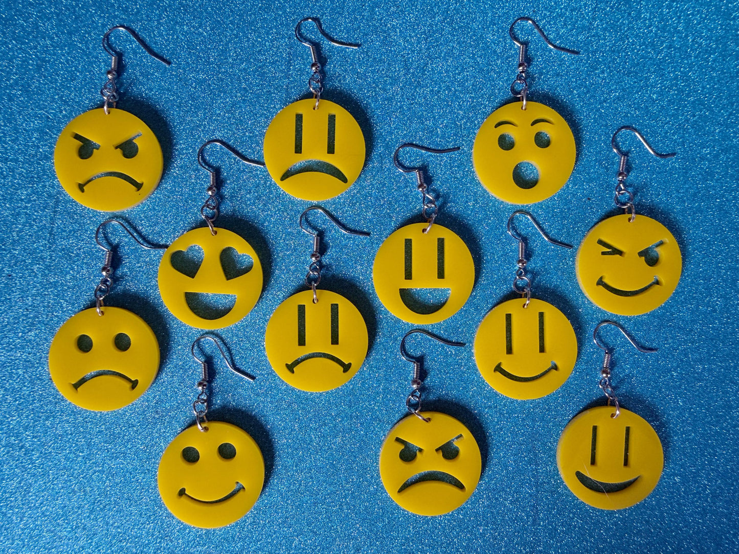Emoji Earrings: Laser Cut Acrylic Emojis, Smiley Faces, Emoticons, Smiling, Angry, Love Expression, Novelty, Best Gifts for Her/Him/Them