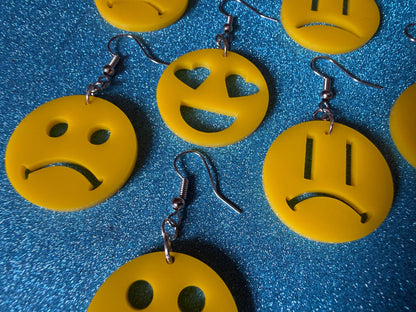 Emoji Earrings: Laser Cut Acrylic Emojis, Smiley Faces, Emoticons, Smiling, Angry, Love Expression, Novelty, Best Gifts for Her/Him/Them
