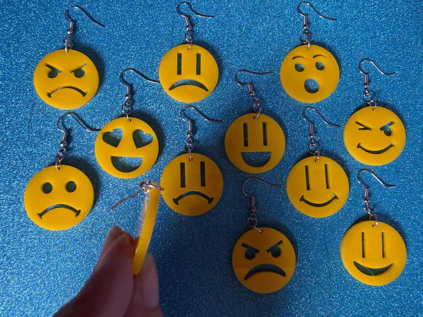 Emoji Earrings: Laser Cut Acrylic Emojis, Smiley Faces, Emoticons, Smiling, Angry, Love Expression, Novelty, Best Gifts for Her/Him/Them