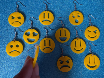 Emoji Earrings: Laser Cut Acrylic Emojis, Smiley Faces, Emoticons, Smiling, Angry, Love Expression, Novelty, Best Gifts for Her/Him/Them