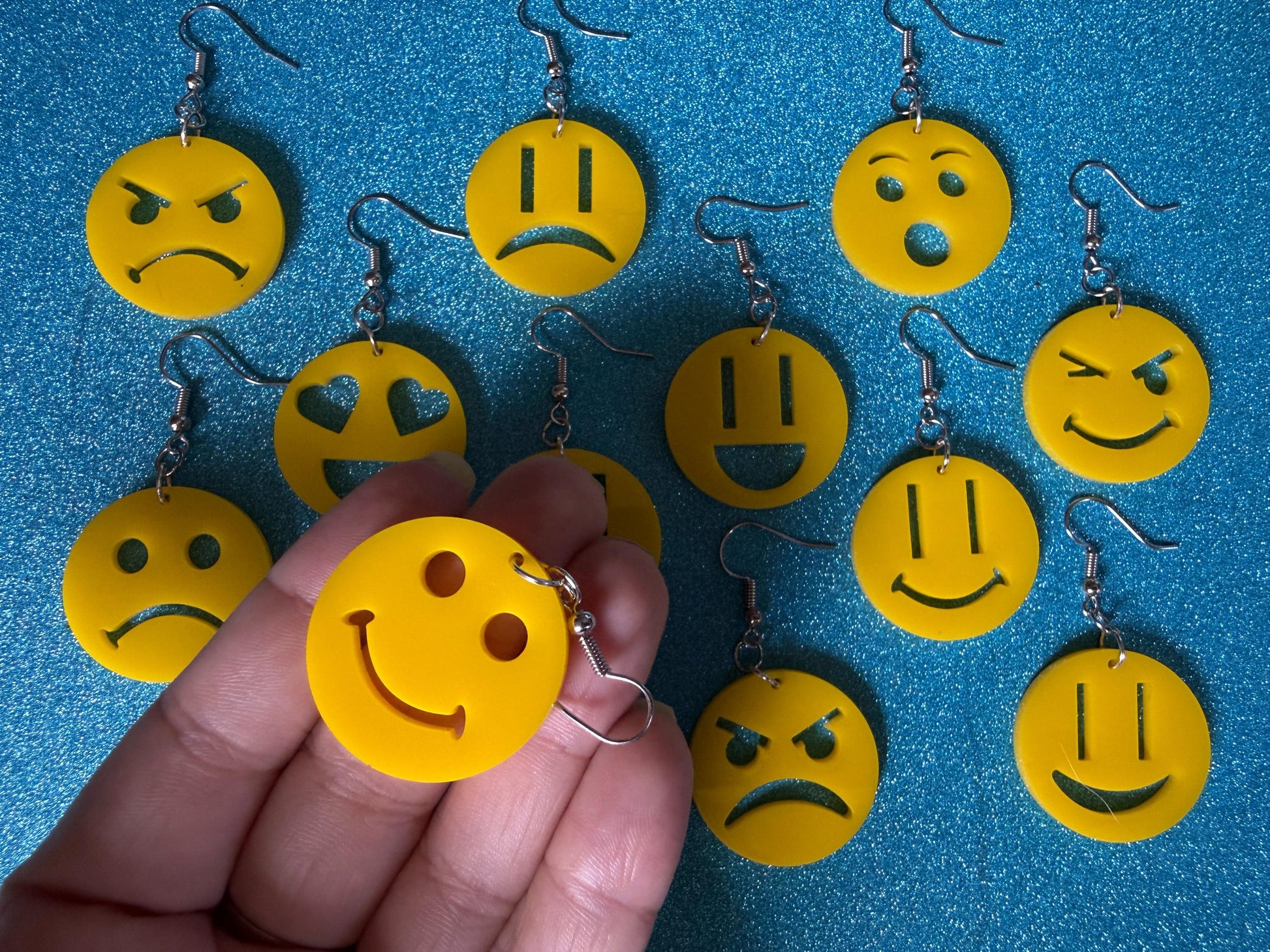 Emoji Earrings: Laser Cut Acrylic Emojis, Smiley Faces, Emoticons, Smiling, Angry, Love Expression, Novelty, Best Gifts for Her/Him/Them