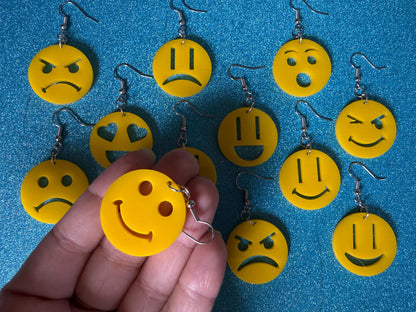 Emoji Earrings: Laser Cut Acrylic Emojis, Smiley Faces, Emoticons, Smiling, Angry, Love Expression, Novelty, Best Gifts for Her/Him/Them