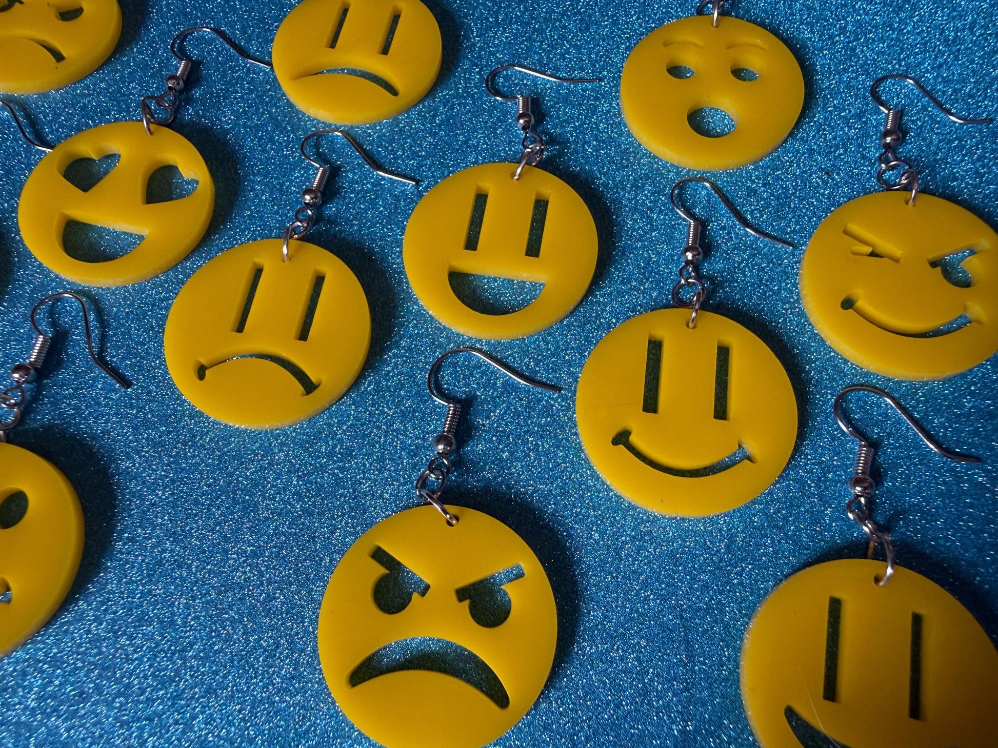 Emoji Earrings: Laser Cut Acrylic Emojis, Smiley Faces, Emoticons, Smiling, Angry, Love Expression, Novelty, Best Gifts for Her/Him/Them
