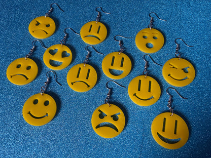 Emoji Earrings: Laser Cut Acrylic Emojis, Smiley Faces, Emoticons, Smiling, Angry, Love Expression, Novelty, Best Gifts for Her/Him/Them