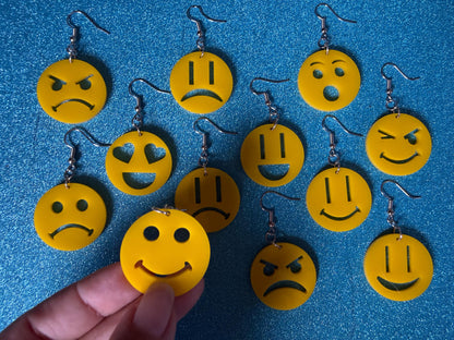 Emoji Earrings: Laser Cut Acrylic Emojis, Smiley Faces, Emoticons, Smiling, Angry, Love Expression, Novelty, Best Gifts for Her/Him/Them