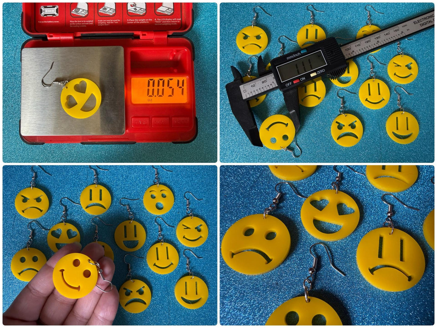 Emoji Earrings: Laser Cut Acrylic Emojis, Smiley Faces, Emoticons, Smiling, Angry, Love Expression, Novelty, Best Gifts for Her/Him/Them