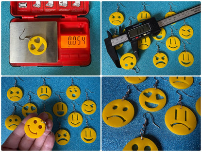 Emoji Earrings: Laser Cut Acrylic Emojis, Smiley Faces, Emoticons, Smiling, Angry, Love Expression, Novelty, Best Gifts for Her/Him/Them
