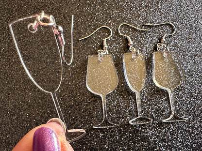 Empty Wine & Champagne Glass Earrings: Laser Cut Acrylic Wine Glasses, Vineyard, Alcohol, Girls Night, Drinking, Gifts for Her/Him/Them