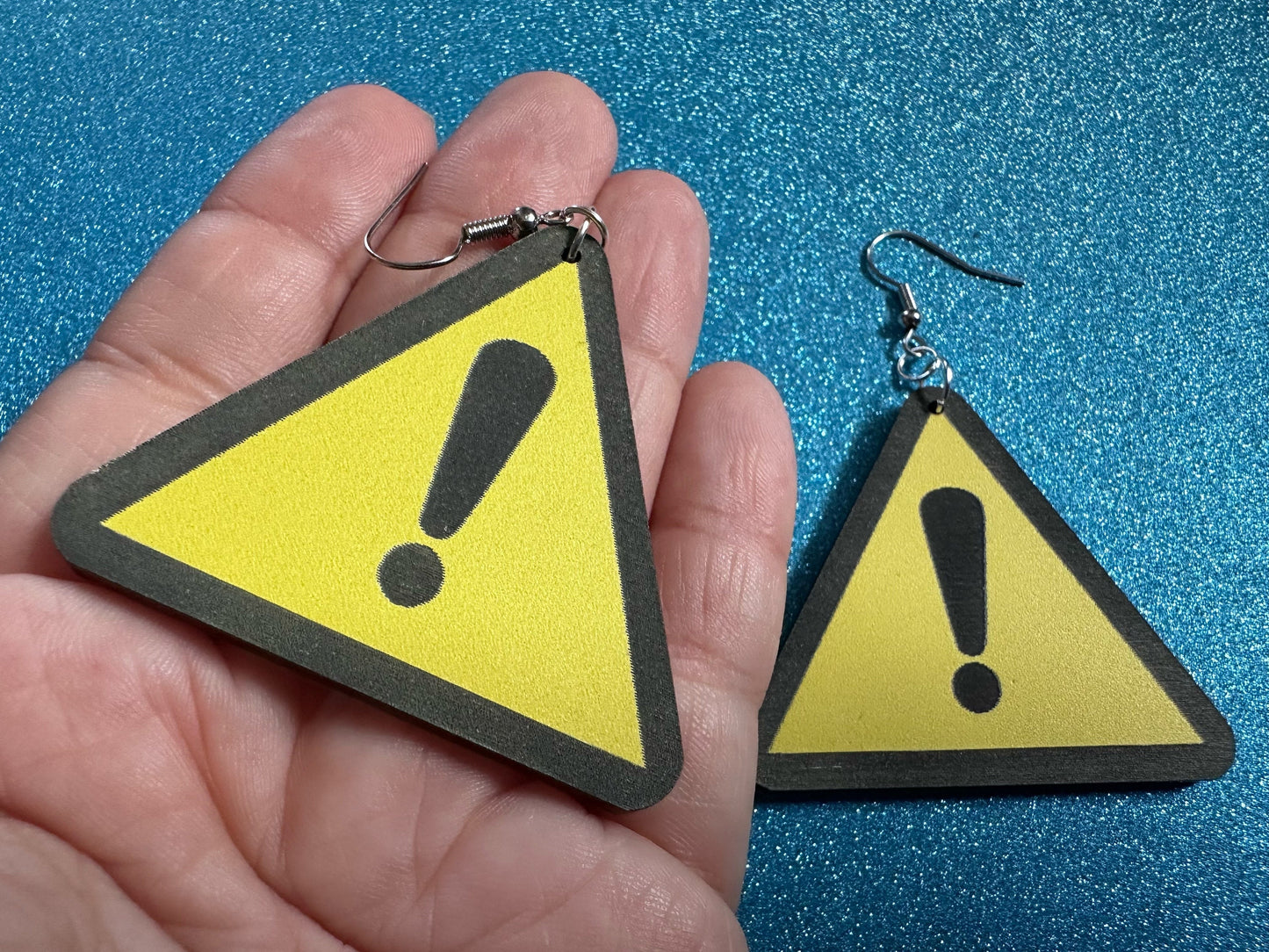 Exclamation Mark Sign Earrings: Laser Cut Acrylic Signs, Warning, Alarm, Attention Driving, Road Sign, Yellow, Best Gifts for Her/Him/Them