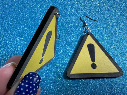 Exclamation Mark Sign Earrings: Laser Cut Acrylic Signs, Warning, Alarm, Attention Driving, Road Sign, Yellow, Best Gifts for Her/Him/Them