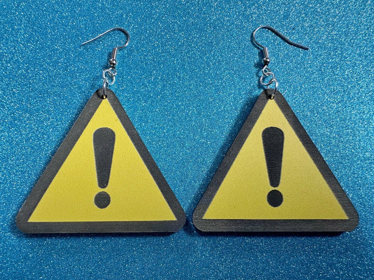 Exclamation Mark Sign Earrings: Laser Cut Acrylic Signs, Warning, Alarm, Attention Driving, Road Sign, Yellow, Best Gifts for Her/Him/Them