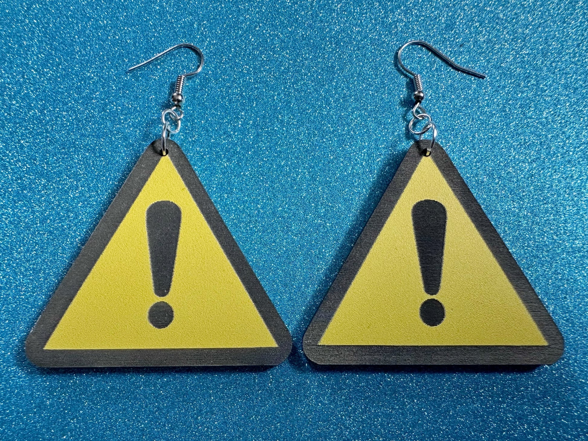 Exclamation Mark Sign Earrings: Laser Cut Acrylic Signs, Warning, Alarm, Attention Driving, Road Sign, Yellow, Best Gifts for Her/Him/Them