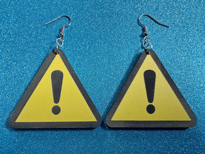 Exclamation Mark Sign Earrings: Laser Cut Acrylic Signs, Warning, Alarm, Attention Driving, Road Sign, Yellow, Best Gifts for Her/Him/Them