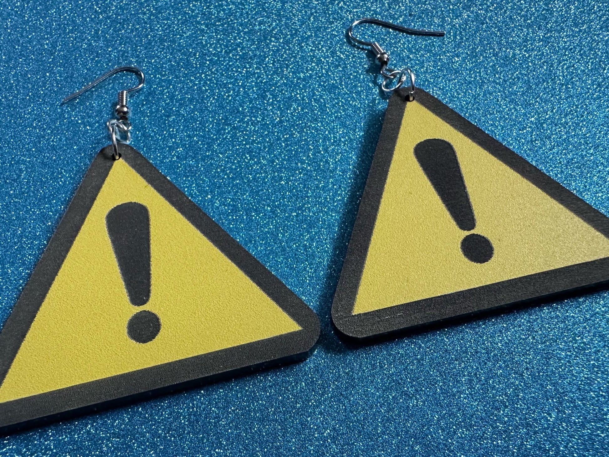 Exclamation Mark Sign Earrings: Laser Cut Acrylic Signs, Warning, Alarm, Attention Driving, Road Sign, Yellow, Best Gifts for Her/Him/Them