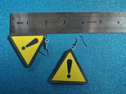 Exclamation Mark Sign Earrings: Laser Cut Acrylic Signs, Warning, Alarm, Attention Driving, Road Sign, Yellow, Best Gifts for Her/Him/Them