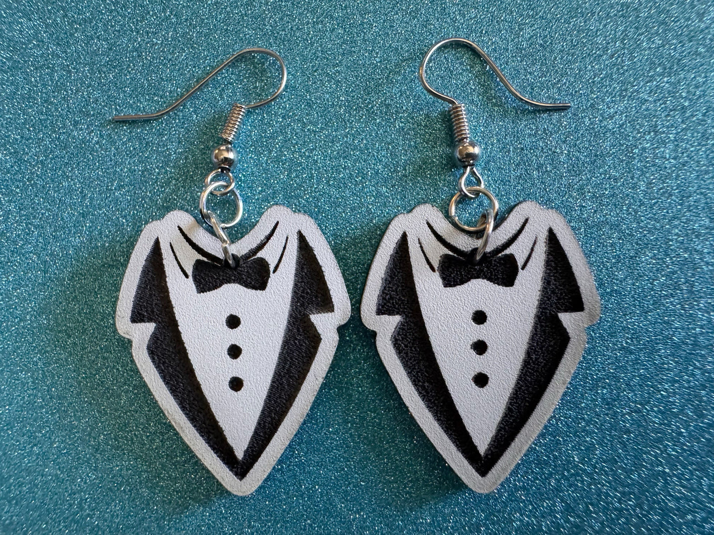 Fancy Suit Earrings: Laser Cut Acrylic Suit, Groom Gift, Formal Trousers, Pants, Bow Tie, Novelty, Gag Gift, Best Gifts for Her/Him/Them