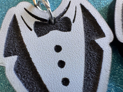 Fancy Suit Earrings: Laser Cut Acrylic Suit, Groom Gift, Formal Trousers, Pants, Bow Tie, Novelty, Gag Gift, Best Gifts for Her/Him/Them