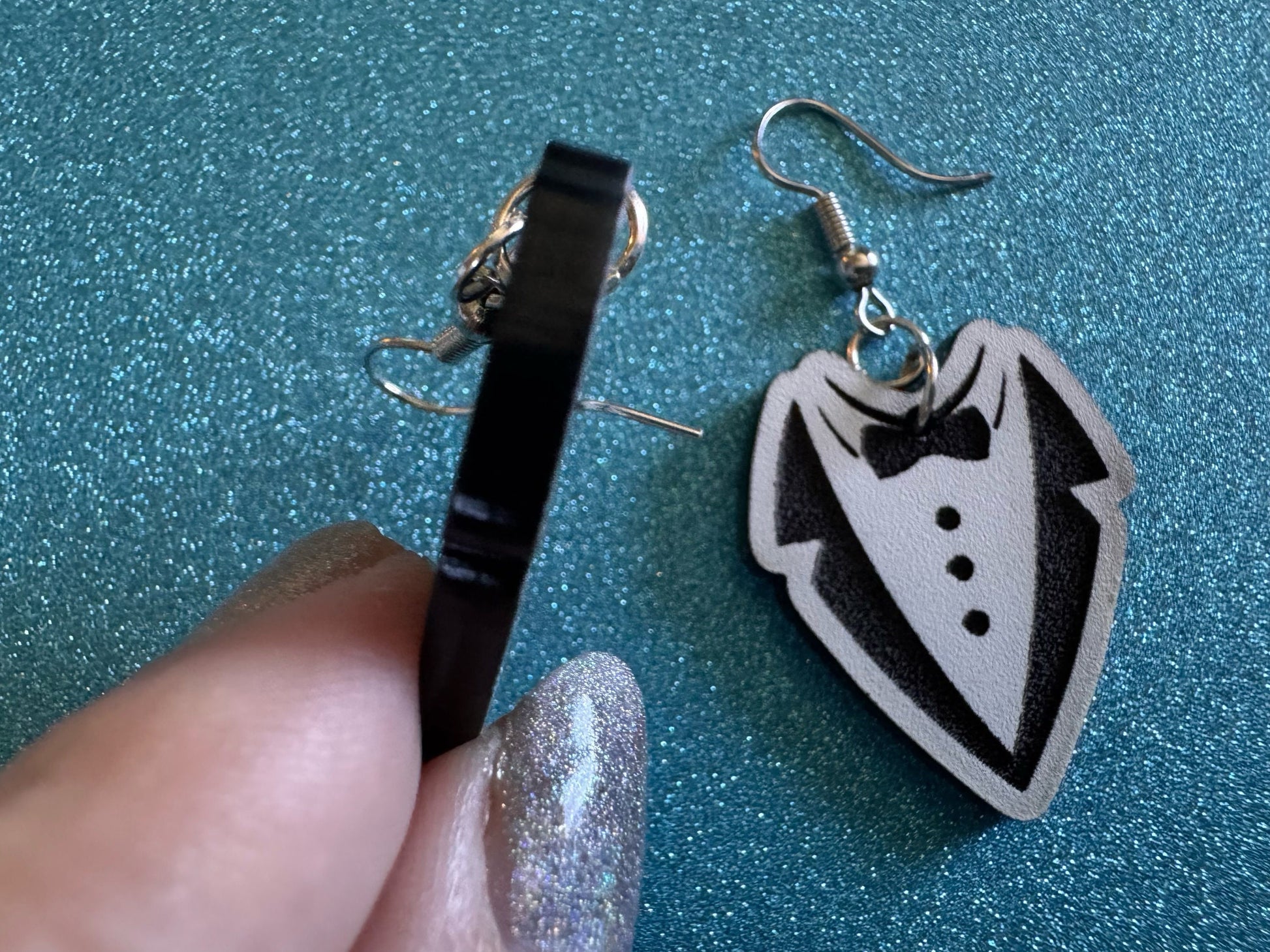 Fancy Suit Earrings: Laser Cut Acrylic Suit, Groom Gift, Formal Trousers, Pants, Bow Tie, Novelty, Gag Gift, Best Gifts for Her/Him/Them