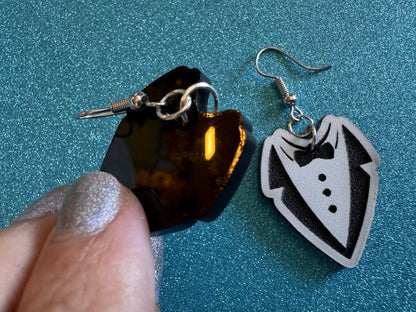 Fancy Suit Earrings: Laser Cut Acrylic Suit, Groom Gift, Formal Trousers, Pants, Bow Tie, Novelty, Gag Gift, Best Gifts for Her/Him/Them