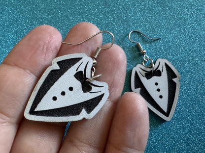 Fancy Suit Earrings: Laser Cut Acrylic Suit, Groom Gift, Formal Trousers, Pants, Bow Tie, Novelty, Gag Gift, Best Gifts for Her/Him/Them