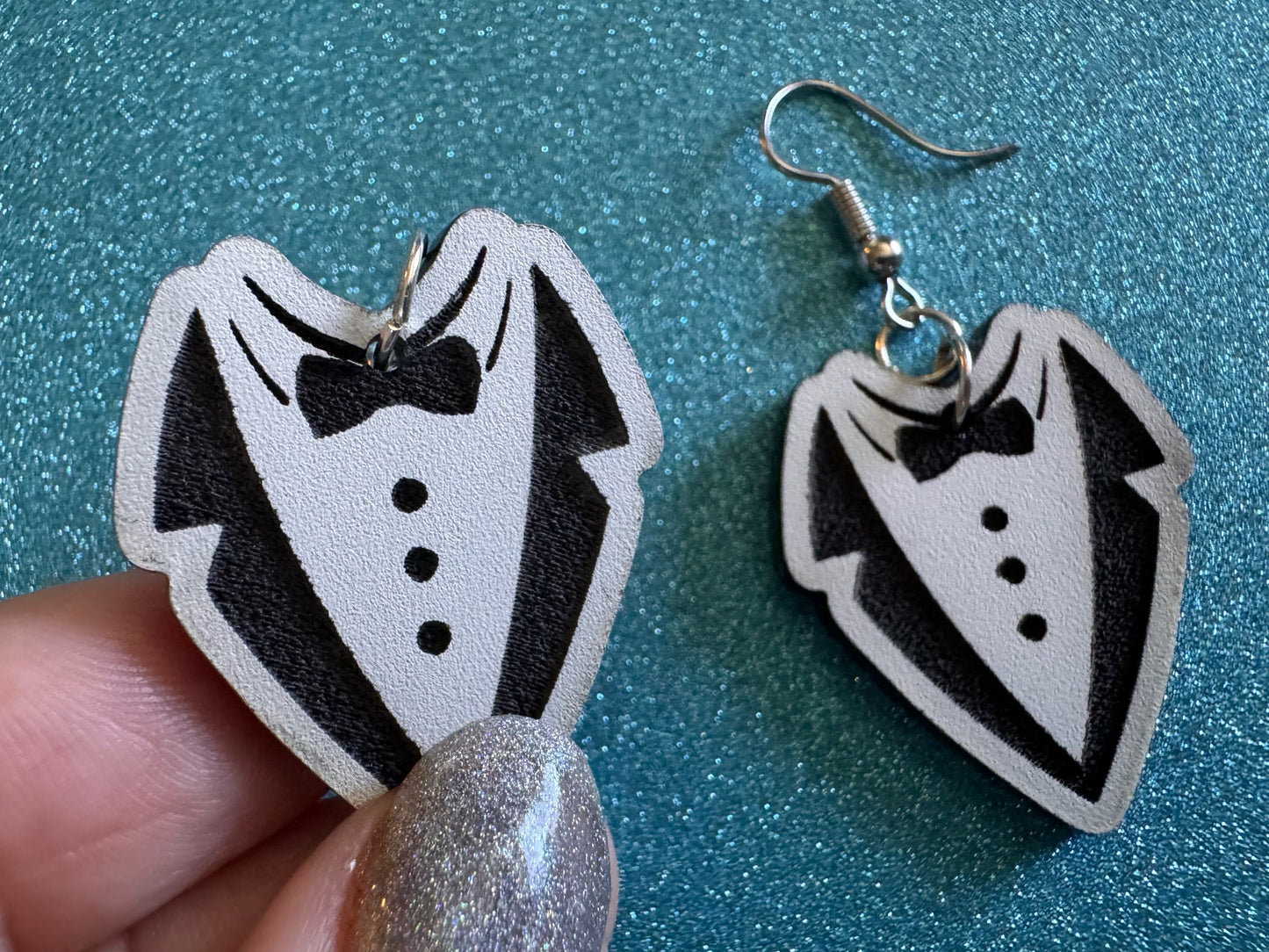 Fancy Suit Earrings: Laser Cut Acrylic Suit, Groom Gift, Formal Trousers, Pants, Bow Tie, Novelty, Gag Gift, Best Gifts for Her/Him/Them